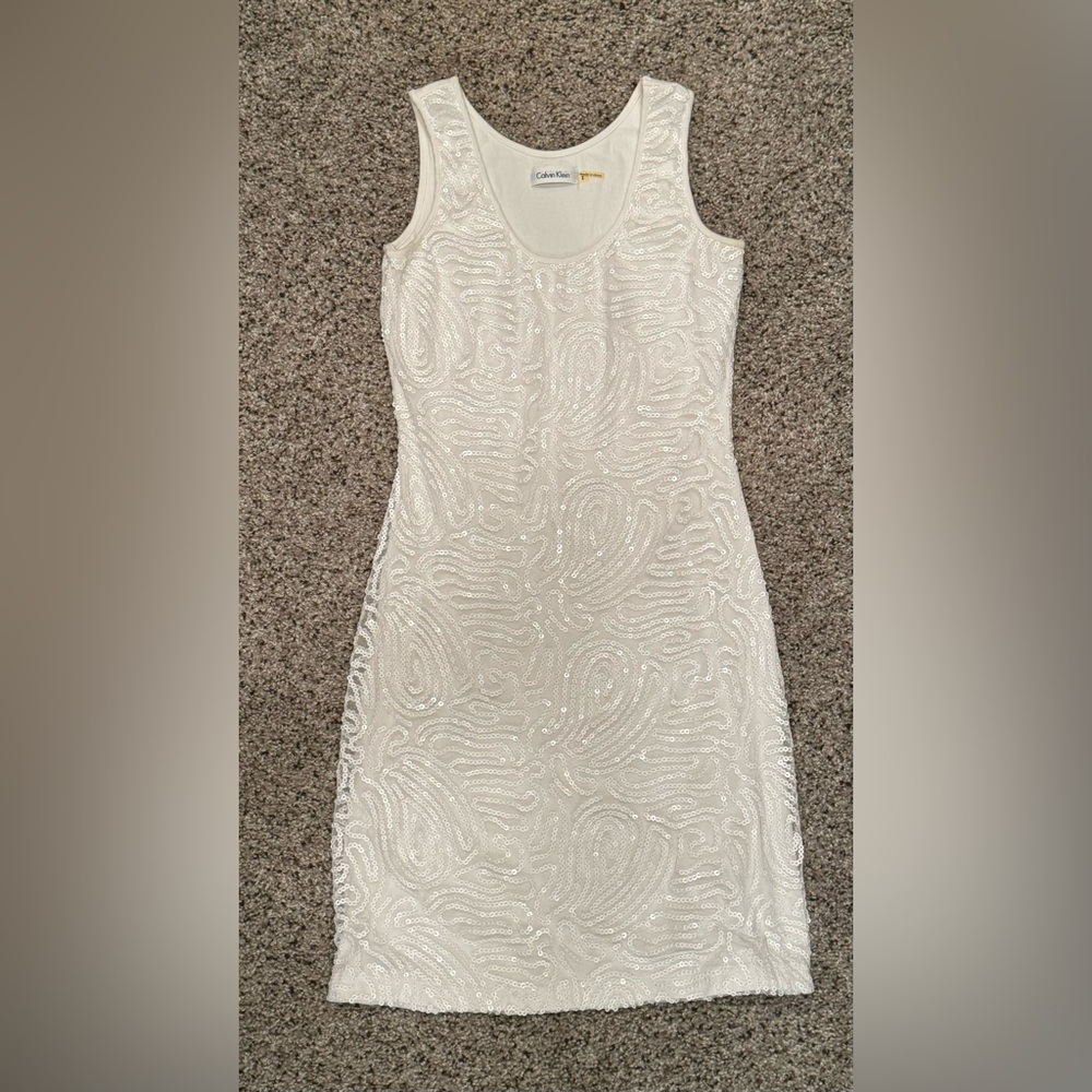 Calvin Klein White Sequin Cocktail dress, size 2